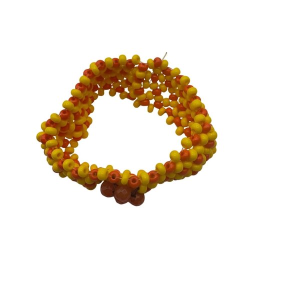 Multicolor Handmade Beaded Bracelet Stretch Elastic Yellow Orange Floral Design - Picture 5 of 5